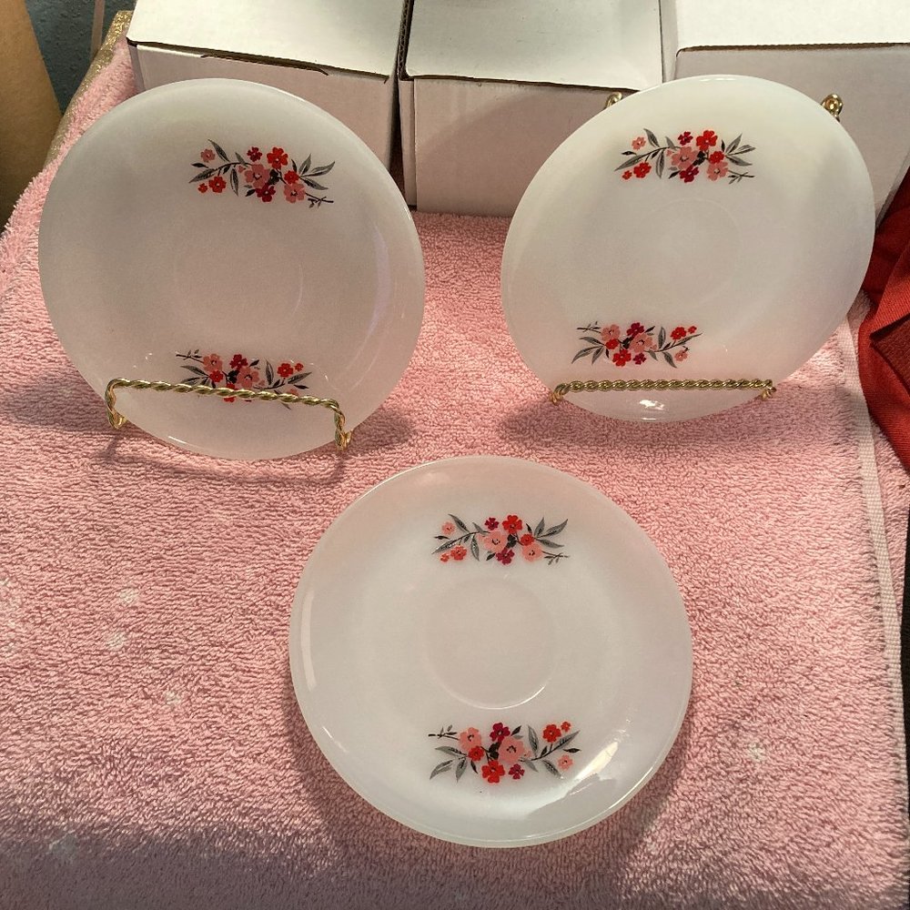 Set Of 3 Vintage 1950 Fire King Primrose Saucer Plates-Milk Glass-5.75" Dia-EUC